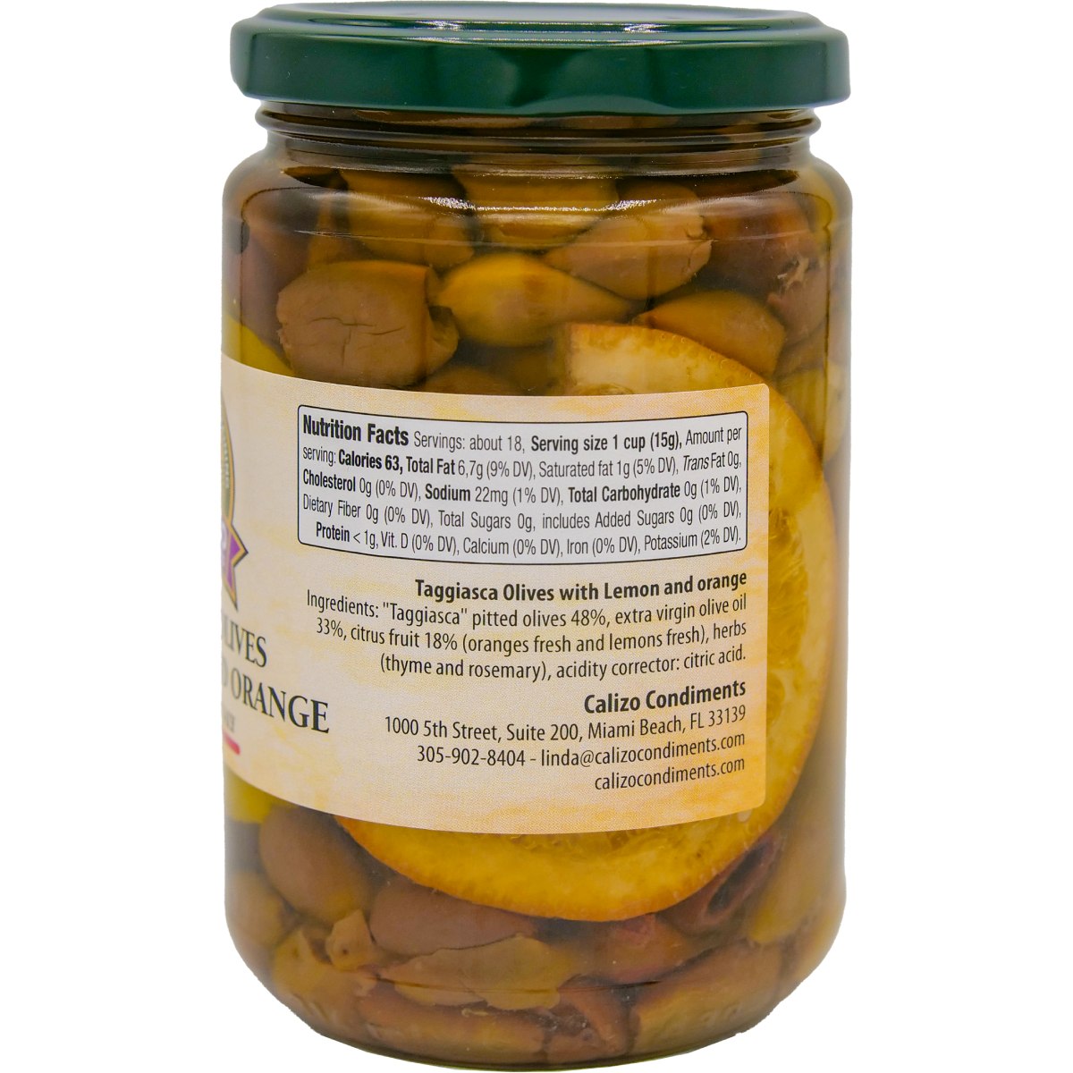 Detailed nutrition facts for Calizo's Taggiasca Olives With Lemon And Orange